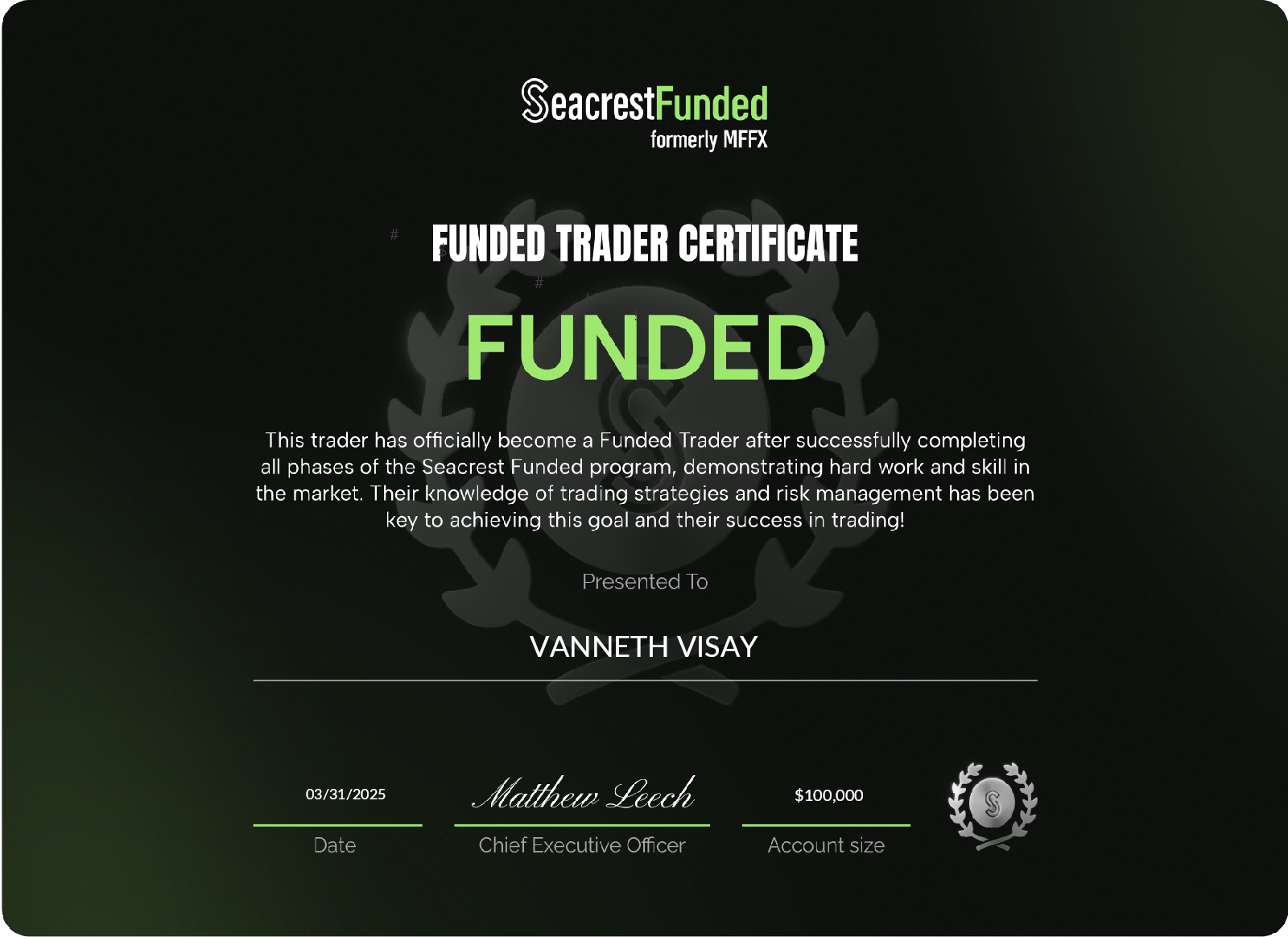 SeacrestFunded certificate